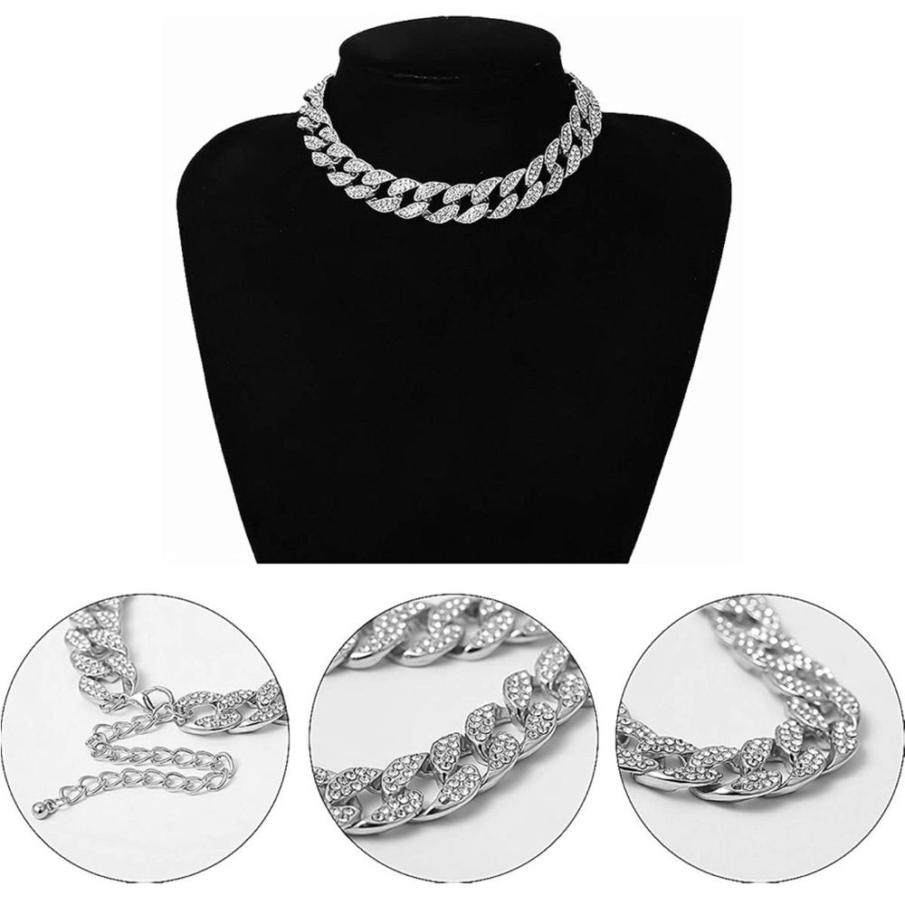 Cuban Link  SILVER Diamond cut Chain Choker Necklace for Women - NEW